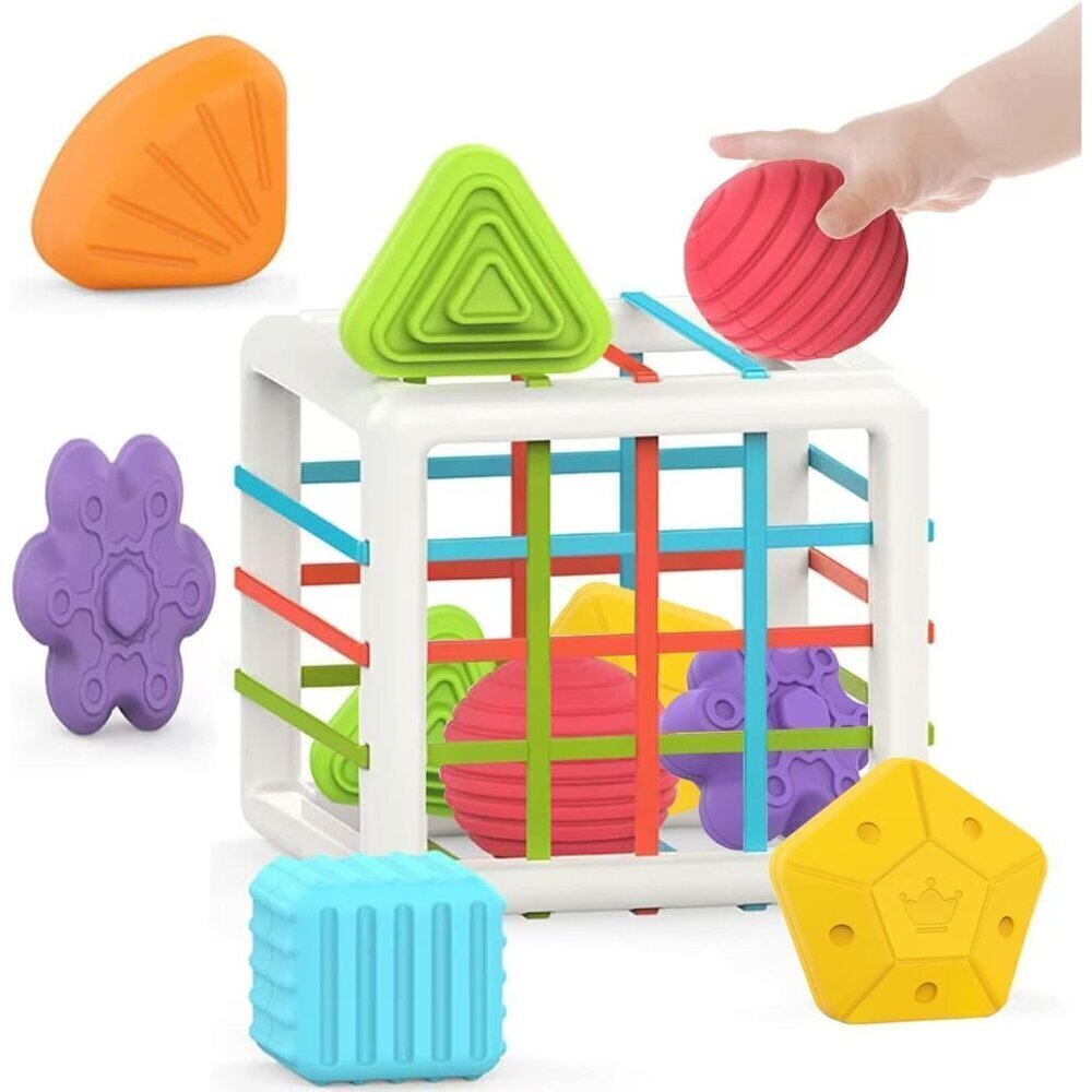 MINGKIDS Montessori cube Toys for 1 Year Old, Toy 6 Pc Multi Sensory Shapes.